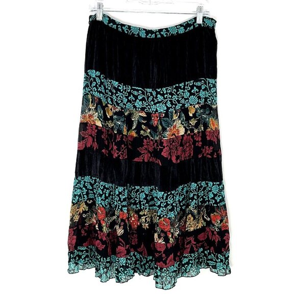 Coldwater Creek Skirt Women XL Petite Velvet Floral Patchwork Lined Boho Peasant - Picture 1 of 11
